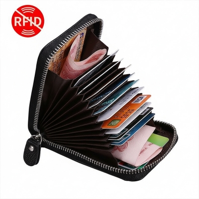 Picture of Fashion Men's  PU Leather Credit Card Wallet  Zipper Thin Pocket - Black