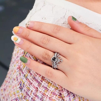 Picture of Fashion SHINY Zircon Crown Ring For Lovers Female 2 Ring