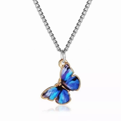 Picture of Cute Colorful Stainless Steel Butterfly Pendant Necklace chain for women