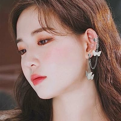 Picture of Korean Style Handsome Super Fairy Butterfly Chain Earrings Ear Bone Clip Integrated Ear Jewelry For Girl and Women