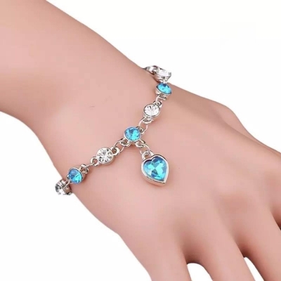Picture of Blue Rhinestone Ocean Heart Bracelet For women