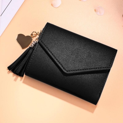 Picture of Elegant Minimalist Tassel Charm Women Wallet - New Black/Silver/Pink