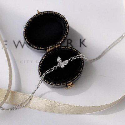 Picture of Japanese And Korean New Style Bracelet Design For Girl Simple Niche Design Butterfly Double Layer Round Bead Bracelet - Bracelet