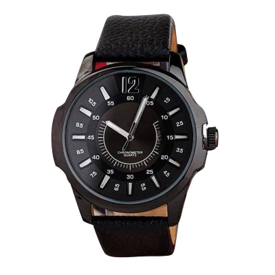 Picture of Leather Analog Wrist Watch For Men Black