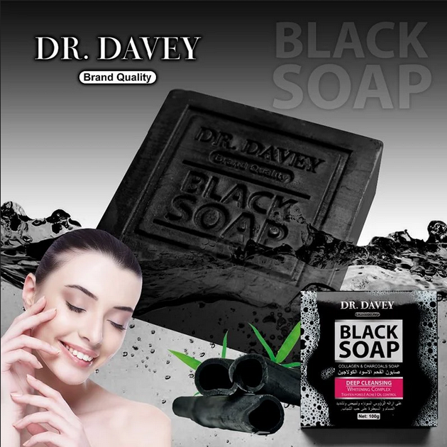 Picture of Dr. Davey Deep Cleansing Whitening Collagen & Charcoal Black Soap 100g