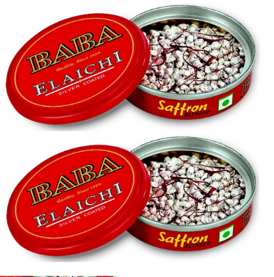 Picture of BABA ELAICHI Silver Coated Saffron Blended Elaichi - Refreshing, Exotic And Aromatic Mouth Freshener - 10Gm Tin