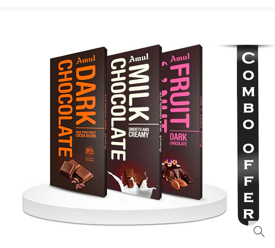 Picture of Combo of Amul Dark, Milk, Fruit N Nut Chocolate - 150 gm pack of 3
