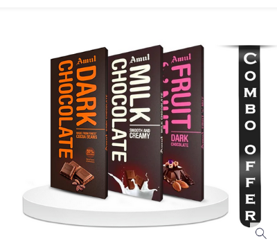 Picture of Combo of Amul Dark, Milk, Fruit N Nut Chocolate - 150 gm pack of 3