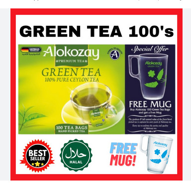 Picture of ALOKOZAY GREEN TEA 100 BAGS with FREE MUG