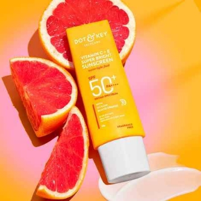 Picture of Dot & Key Vitamin C + E Super Bright Sunscreen SPF 50+++ | for Even Toned & Glowing Skin | No White Cast, WaterLight I UVA/B & Blue Light Protection 80gm