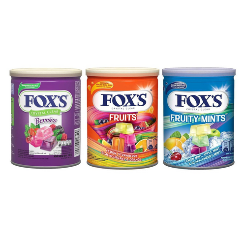 Picture of Fox's Crystal Clear Assorted Fruit Flavours 3 X 180g Berries,Fruit,Fruity Mints Tin Pack-3