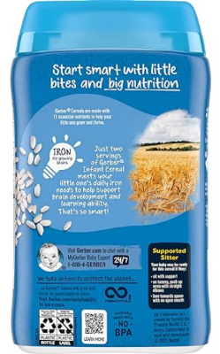 Picture of Gerber Cereal Foods Rice Cereal, Non-GMO, Gluten Free & No Artificial Flavors or Colors, Made with Essential Nutrients-227g uk