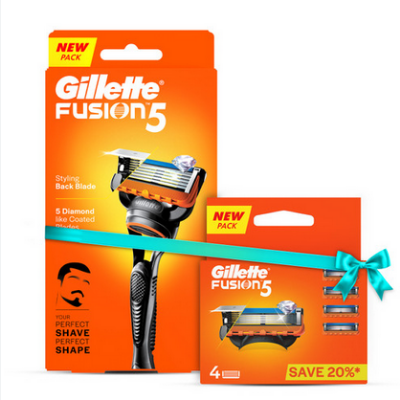 Picture of Gillette Fusion 5 Razor and Blade 4pcs with Styling Black Blade & 5 Diamond Like Coated Blades combo