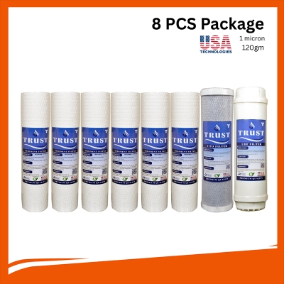 Picture of Trust Sediment Filter PP -6 Pcs, CTO Net Carbon-1 Pcs and 10" UDF Box Carbox-1 Pcs ( 8 Pcs Package) Water Filter Cartridge Package