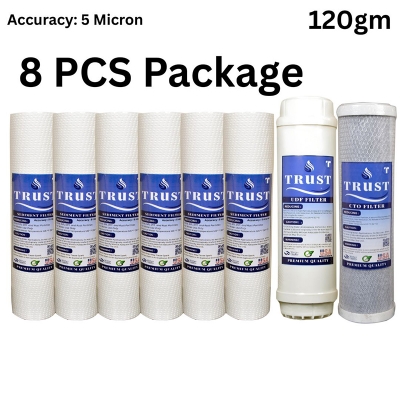 Picture of Trust Sediment Filter PP -6 Pcs, CTO Net Carbon-1 Pcs and 10" UDF Box Carbox-1 Pcs ( 8 Pcs Package) Water Filter Cartridge Package