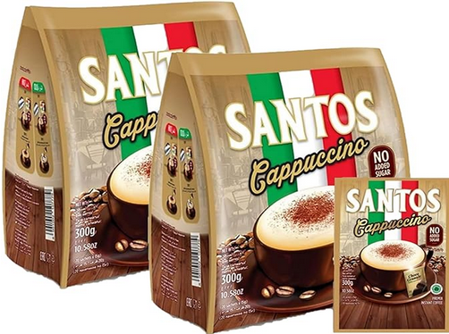 Picture of Santos Cappuccino (Pack of 2) - Premix Instant Coffee - No Added Sugar - with Choco Granule - 2x 20 Sachets x 15g (Total 40 sachets)