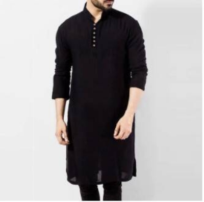 Picture of Semi Long Cotton Panjabi for Men  (Black)