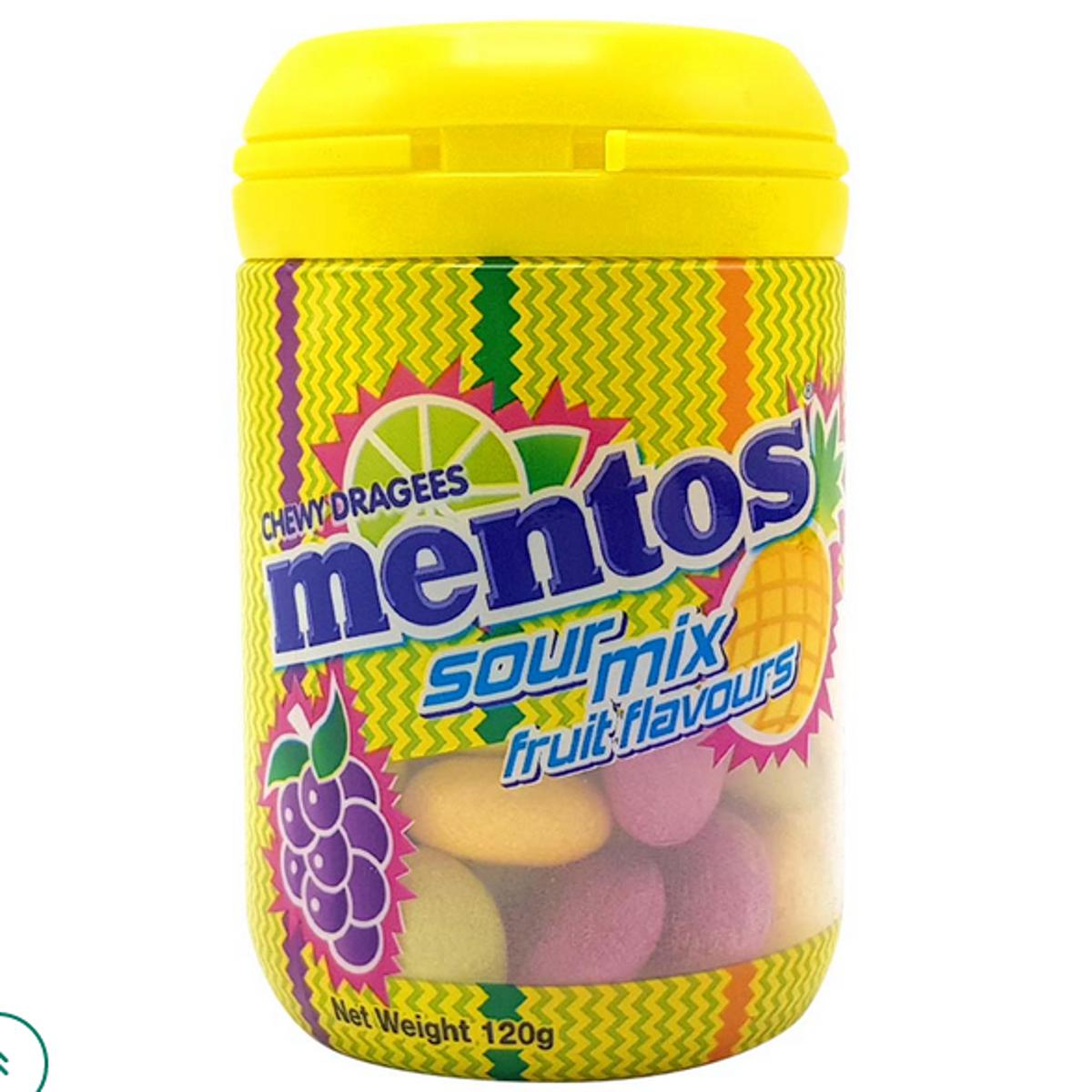 Picture of Mentos Sour Mix Fruit Flavours Chewy Dragees Bottle 120g