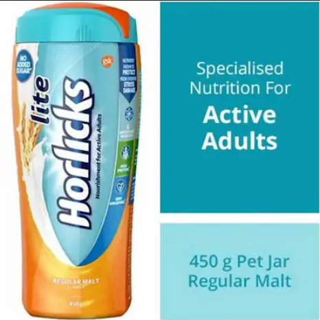 Picture of Horlicks Lite Regular Malt Health & Nutrition Drink for Adults, 450g Jar (indian) | High Protein Adult Health Drink for Immunity, No Added Sugar