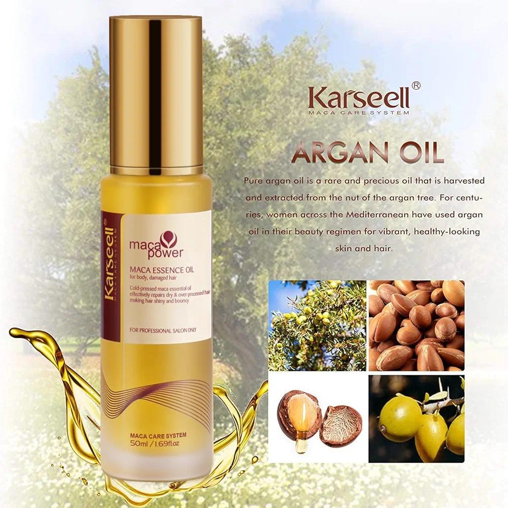 Picture of Karseell Maca Essence Oil Hair Oil Moroccan Argan Oil 50ml for Hair & Skin, Cold Pressed Maca Essence Argan Oil Hair Oil for Dry Damaged Hair All Hair Types 50ml