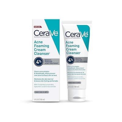 Picture of Cerave Acne Foaming Cream Cleanser 4% Benzoyl Peroxide for Acne Pimples & Blackheads 150ml