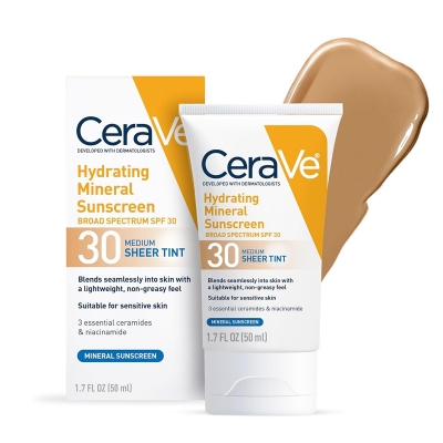 Picture of Cerave Hydrating Mineral Face Sheer Tint Sunscreen Broad Spectrum SPF30 for Sensitive Skin 50ml