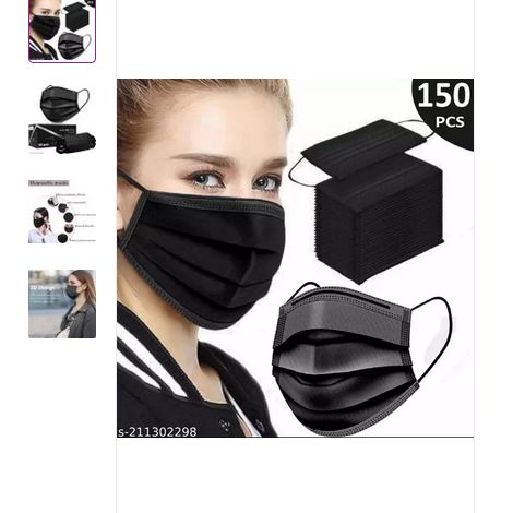 Picture of 150 Pcs With Nose Pin Black Units With Nose Pin Disposable Iso Mark 3 Ply Pharmaceutical Breathable Surgical Pollution Face Mask Respirator with 3 Layer For Men, Women, Kids 3 Ply Surgical Mask (150 Piece)