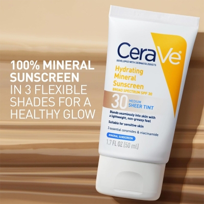 Picture of Cerave Hydrating Mineral Face Sheer Tint Sunscreen Broad Spectrum SPF30 for Sensitive Skin 50ml