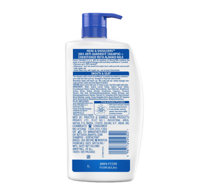 Picture of Head & Shoulders 2-in-1 Smooth and Silky Anti Dandruff Shampoo + Conditioner for Women & Men, With Almond Milk (1 L)