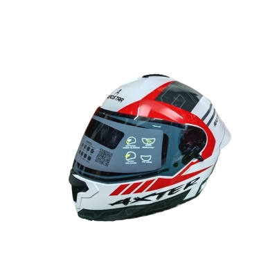 Picture of AEROSTAR AXTER Full Face Glossy Black Helmet ISI And Dot Certified (White red)