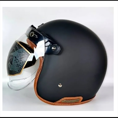 Picture of Axor Retro Jet Leather Dot And Isi Certified Helmet (Matte Black)