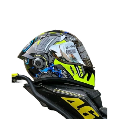 Picture of Bolt Superhero Glossy Black Green full face helmet with dual certification. (Black Green)