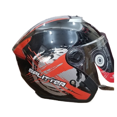 Picture of MIBK Open Half Face 603 Glossy Black Red Helmet (নিউ মডেল হেলমেট) (Red and Black)