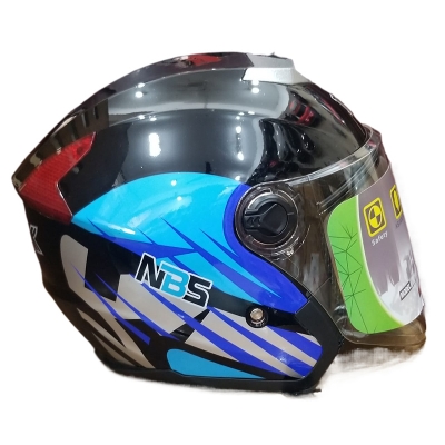 Picture of MIBK Open Half Face 603 Glossy Black Blue Helmet (নিউ মডেল হেলমেট) (Black)