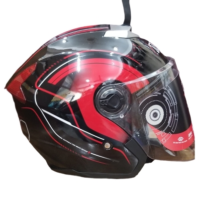 Picture of MIBK Open Half Face 603 Glossy Black Red Helmet (নিউ মডেল হেলমেট) (Red and Black)