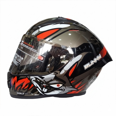 Picture of Bolt Bunny Glossy Black Red full face helmet with dual certification. (Red and Black)