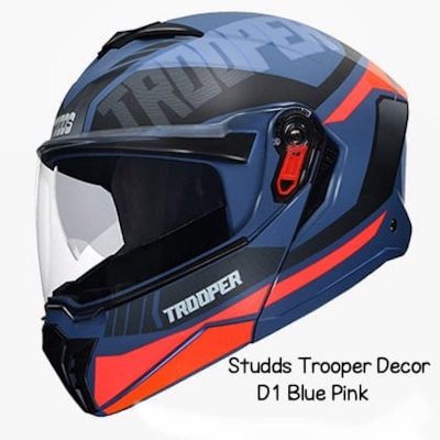 Picture of STUDDS Trooper D1 Flip-up Full Face with Dual Visor Motorbike Helmet  (Blue Pink) (Blue)