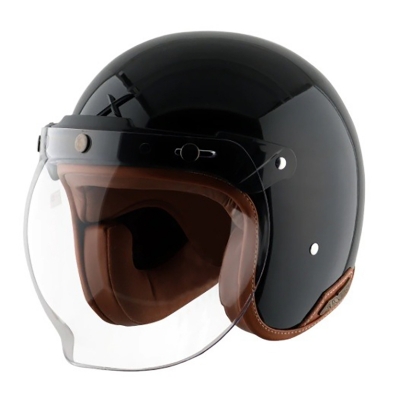 Picture of Axor Retro Jet Lether Glossy Black Dual Certified Helmet (Black)