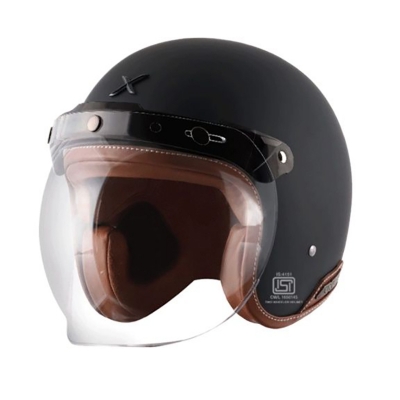 Picture of Axor Retro Jet Leather Dull Black Dual Certified Helmet (Matte Black)