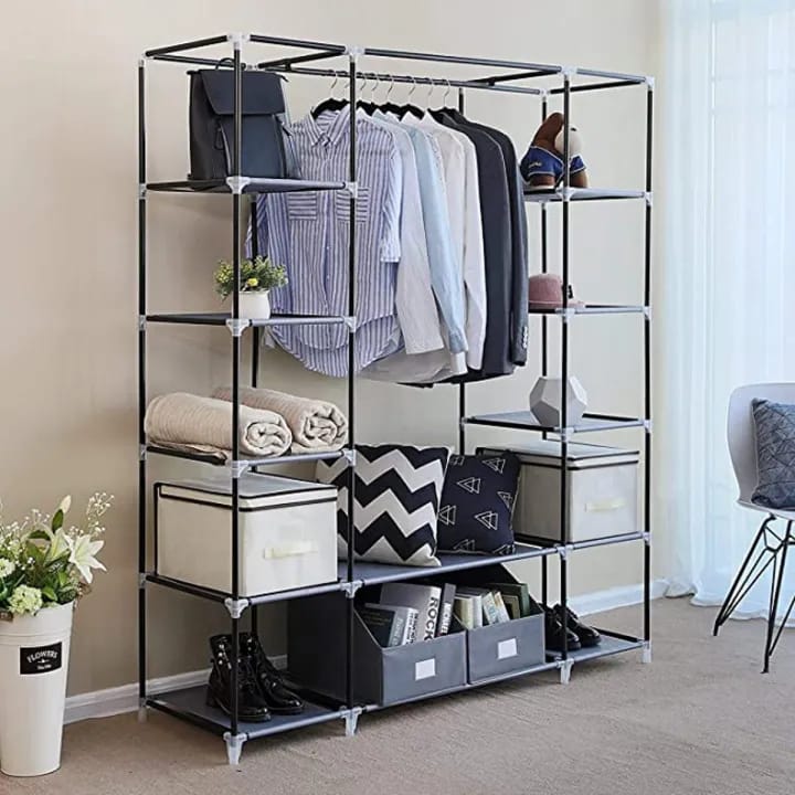Picture of Fancy and Portable Foldable Almirah Wardrobe with 6 Cabinet and 2 Long Shelves Clothes Organizer