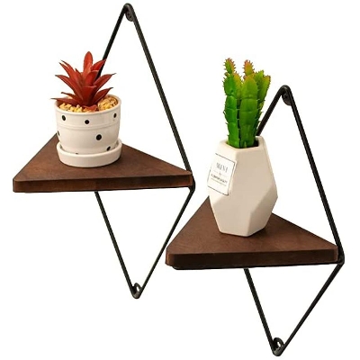 Picture of Floating Rustic Wood Triangle Shelves Set of 2 Brown
