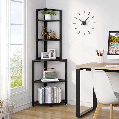 Picture of Minimax Corner Bookshelf Small Bookcase for Living Room, Black