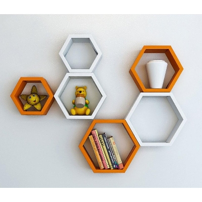 Picture of Wall Shelves (Set of 6) (Standard, White & Orange) White & Orange