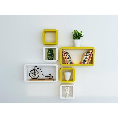 Picture of Wall Decor (Set of 6) (Standard, White & yellow) White & yellow