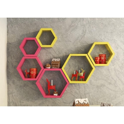 Picture of Wall Shelves (Set of 6) (Standard, Red & Yellow) Red & Yellow