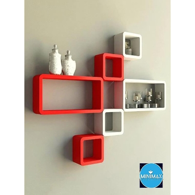 Picture of Wall Shelves (Set of 8) (Standard, Red & white) Red & white