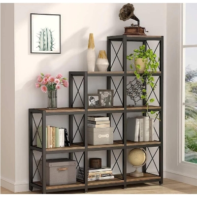 Picture of Minimax 12 Shelves Ladder Bookshelf, Industrial Corner Bookshelf Multicolor