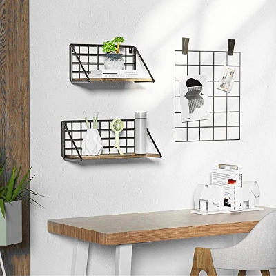Picture of MINIMAX Wall shelf, wall shelf,Board and metal, floating shelf,40 cm,beautiful shelves supports 20 kg for the kitchen, bedroom, living room, home office, etc Brown