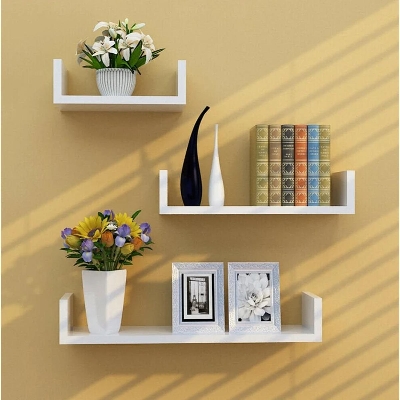 Picture of Set of 3 U Shape shelves Floating Wall Shelves Home Decor Storage (L*W*H 42*10*11.5cm) White