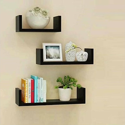 Picture of Set of 3 U Shape shelves Floating Wall Shelves Home Decor Storage (L*W*H  40cm x 10cm x 10cm) Black